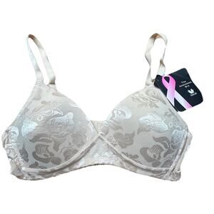 Wacoal Awareness Bra 34B Nude Floral Jacquard Soft Cup Wireless 856167 NWT
